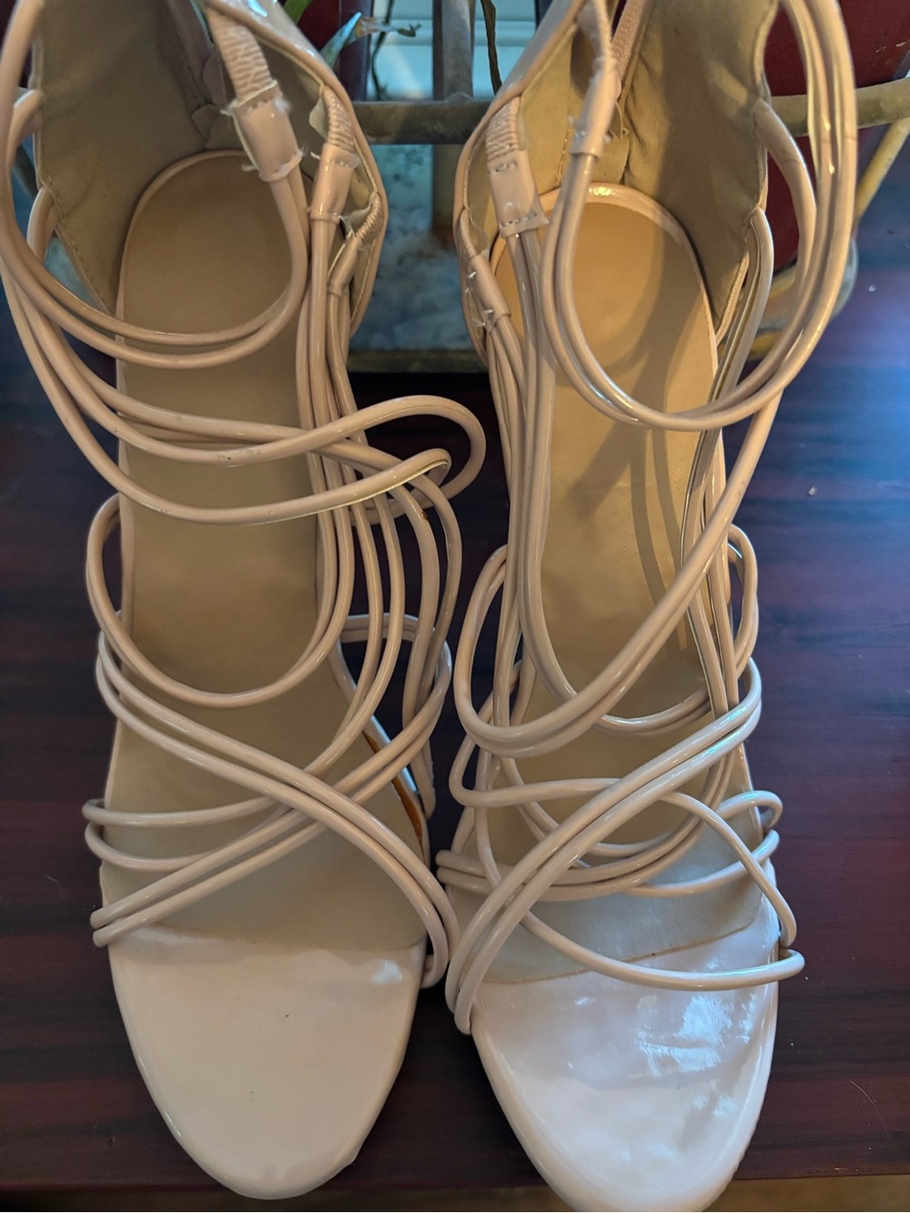 Women's Nude Strappy High Heel Sandals 11 - Picture 8 of 9